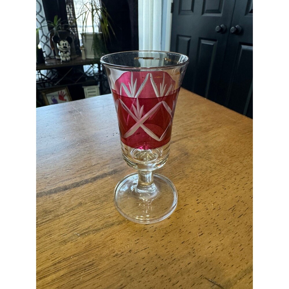 vintage Cristallerie Artistiche ruby red cut-to-clear cordial glass